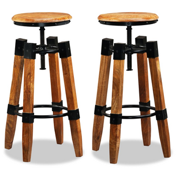 vidaXL Bar Stools 2 pcs Solid Mango Wood - Industrial Style and Durability