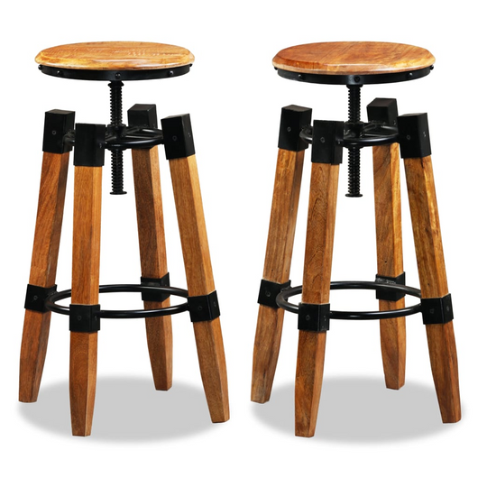 vidaXL Bar Stools 2 pcs Solid Mango Wood - Industrial Style and Durability