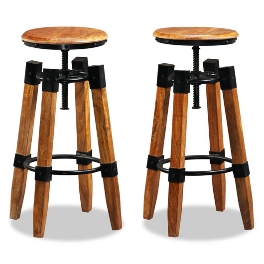 vidaXL Bar Stools 2 pcs Solid Mango Wood - Industrial Style and Durability