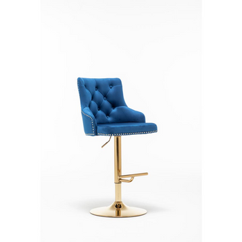 Brightcast 2-Piece Velvet Tufted Gold Bar Stools in Blue - Luxurious Comfort and Style for Your Home