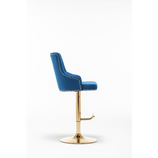 Brightcast 2-Piece Velvet Tufted Gold Bar Stools in Blue - Luxurious Comfort and Style for Your Home