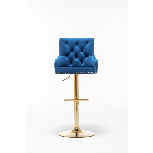 Brightcast 2-Piece Velvet Tufted Gold Bar Stools in Blue - Luxurious Comfort and Style for Your Home