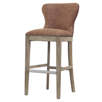 Dorsey Bar Stool - Elegant Faux Leather Wing Back Style with Driftwood Legs
