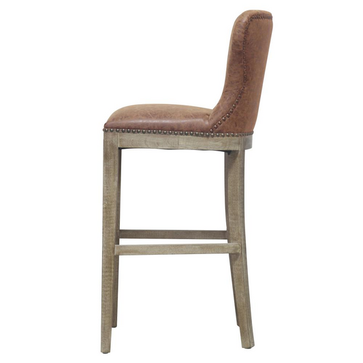 Dorsey Bar Stool - Elegant Faux Leather Wing Back Style with Driftwood Legs