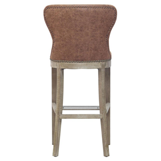 Dorsey Bar Stool - Elegant Faux Leather Wing Back Style with Driftwood Legs