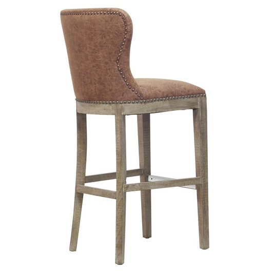 Dorsey Bar Stool - Elegant Faux Leather Wing Back Style with Driftwood Legs