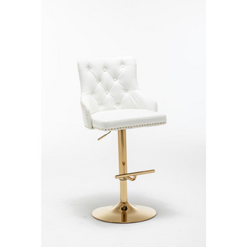 Brightcast 2-piece Velvet Tufted Gold Bar Stools in White - Luxurious Modern Design, Adjustable Height, Swivel Mechanism