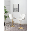 Brightcast 2-piece Velvet Tufted Gold Bar Stools in White - Luxurious Modern Design, Adjustable Height, Swivel Mechanism