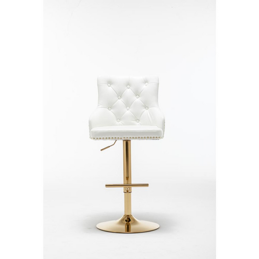 Brightcast 2-piece Velvet Tufted Gold Bar Stools in White - Luxurious Modern Design, Adjustable Height, Swivel Mechanism