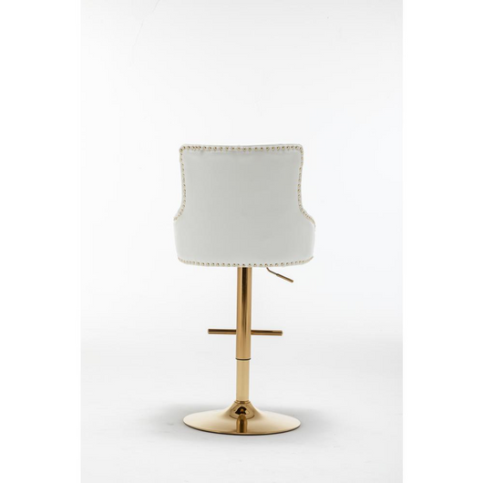 Brightcast 2-piece Velvet Tufted Gold Bar Stools in White - Luxurious Modern Design, Adjustable Height, Swivel Mechanism