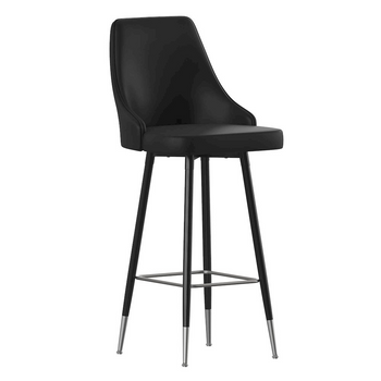 Set of 2 Bar Height Stools - Solid Black Metal Frames, Black LeatherSoft Upholstery