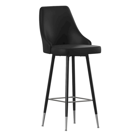 Set of 2 Bar Height Stools - Solid Black Metal Frames, Black LeatherSoft Upholstery