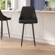 Set of 2 Bar Height Stools - Solid Black Metal Frames, Black LeatherSoft Upholstery