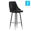 Set of 2 Bar Height Stools - Solid Black Metal Frames, Black LeatherSoft Upholstery