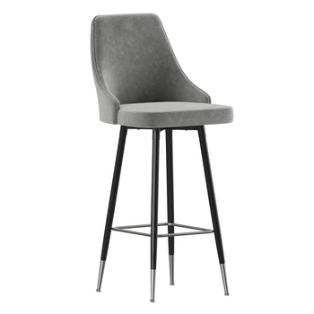 Set of 2 Bar Height Stools - Solid Black Metal Frames, Gray LeatherSoft Upholstery