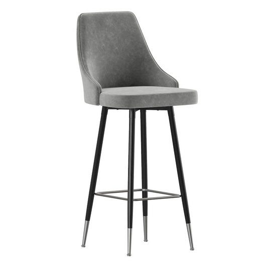 Set of 2 Bar Height Stools - Solid Black Metal Frames, Gray LeatherSoft Upholstery