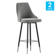 Set of 2 Bar Height Stools - Solid Black Metal Frames, Gray LeatherSoft Upholstery
